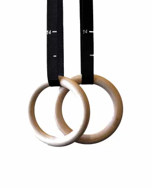 Pure Fitness Gym CrossFit 2X Wood Rings and Strap SET [WS]