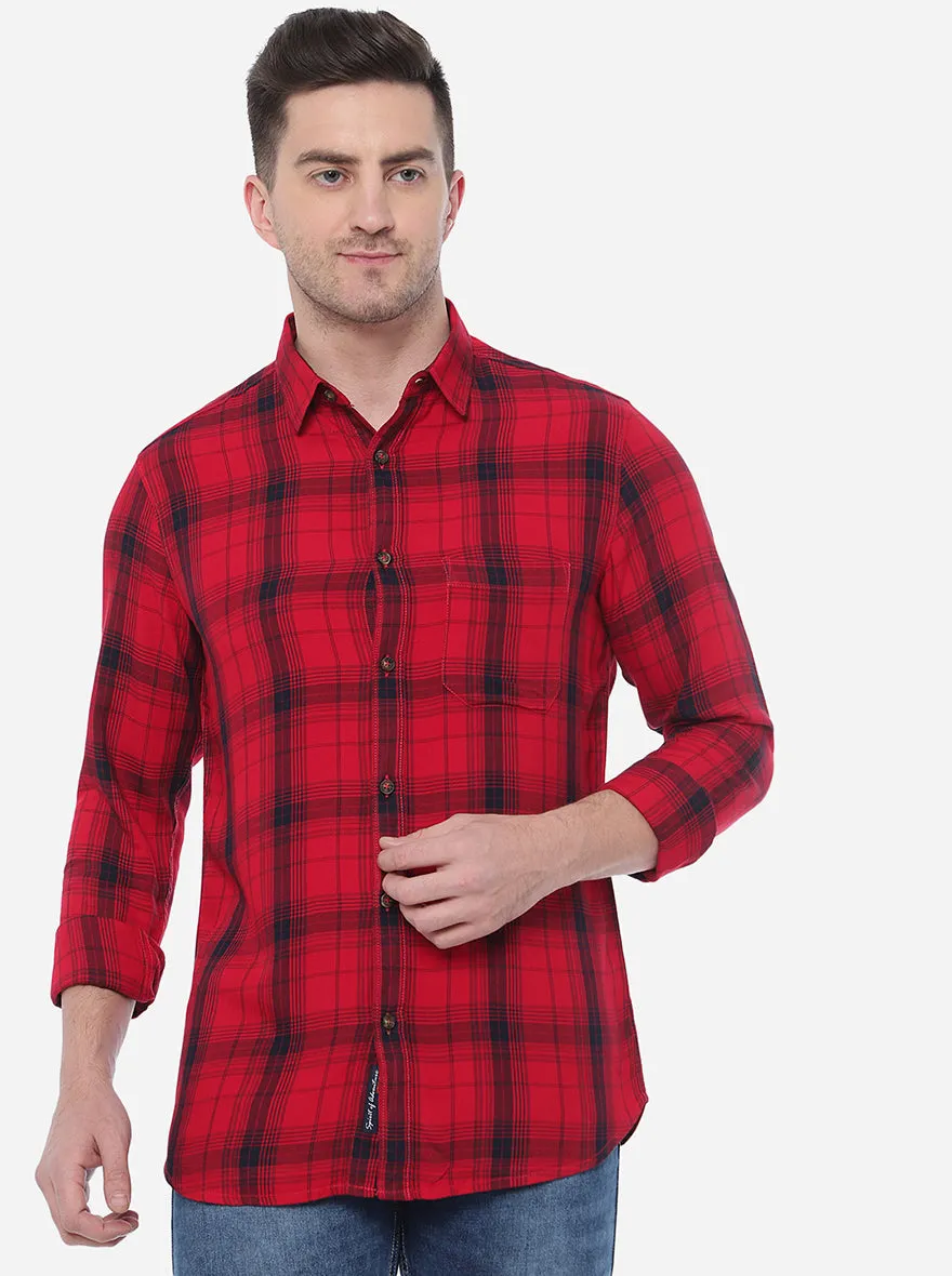 Red Checked Slim Fit Semi Casual Shirt | JadeBlue