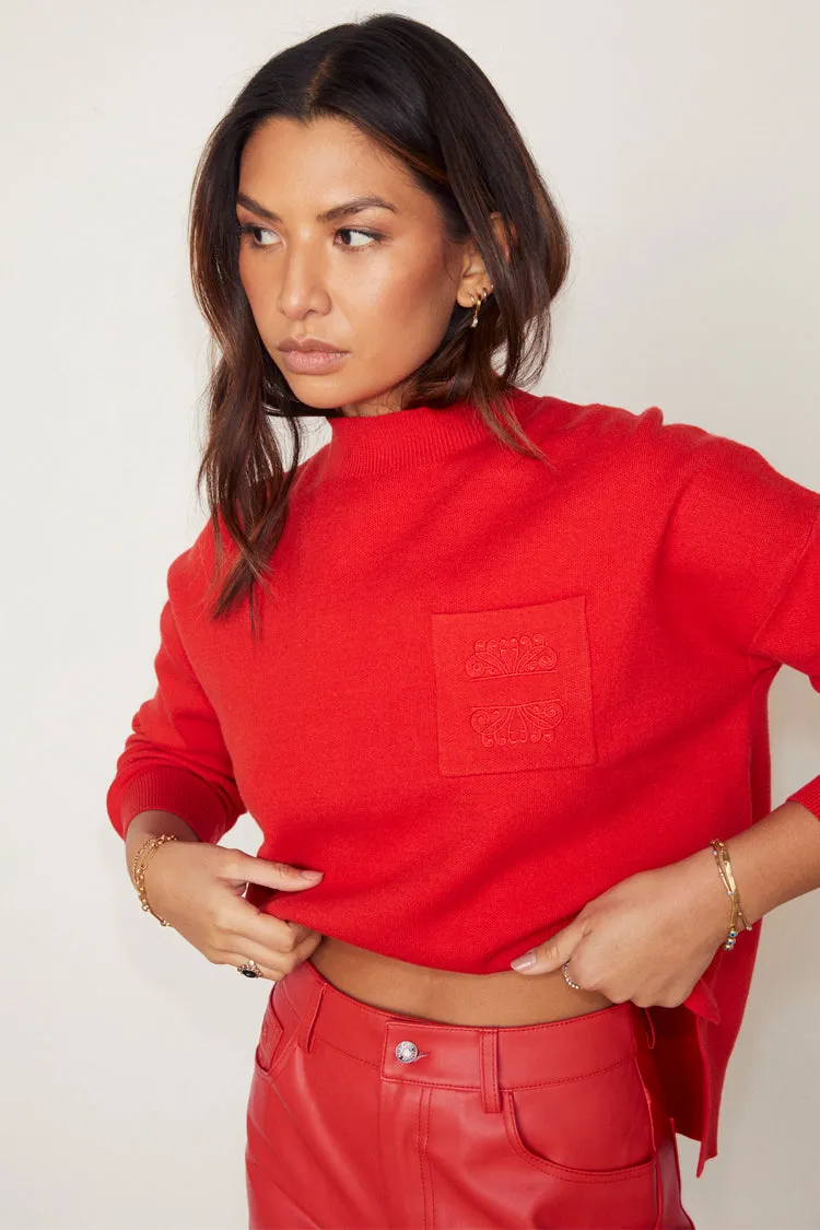 Red Copenhagen Knit Jumper with NFD Logo Embroidery