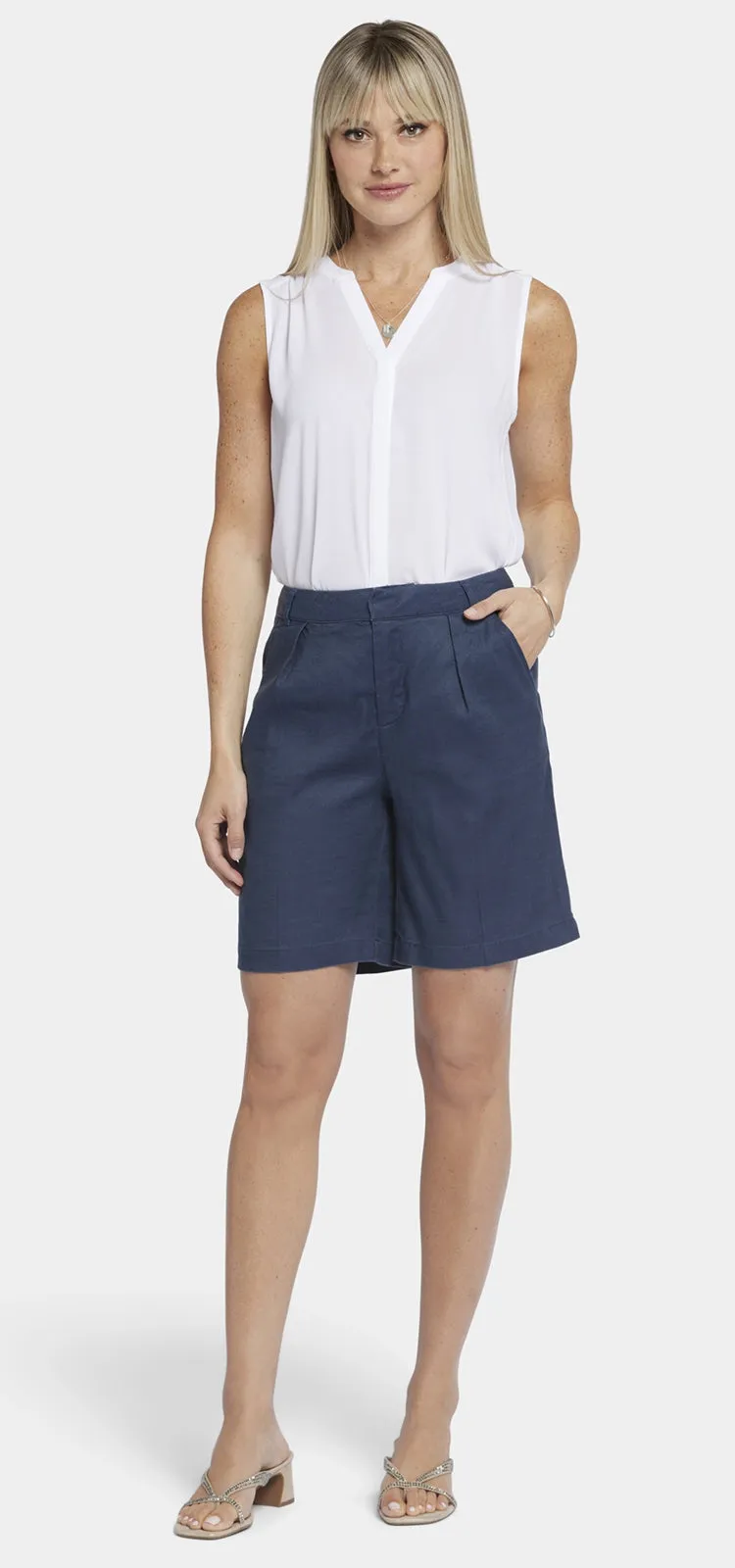 Relaxed Short Donkerblauw Stretch Linnen | Oxford Navy