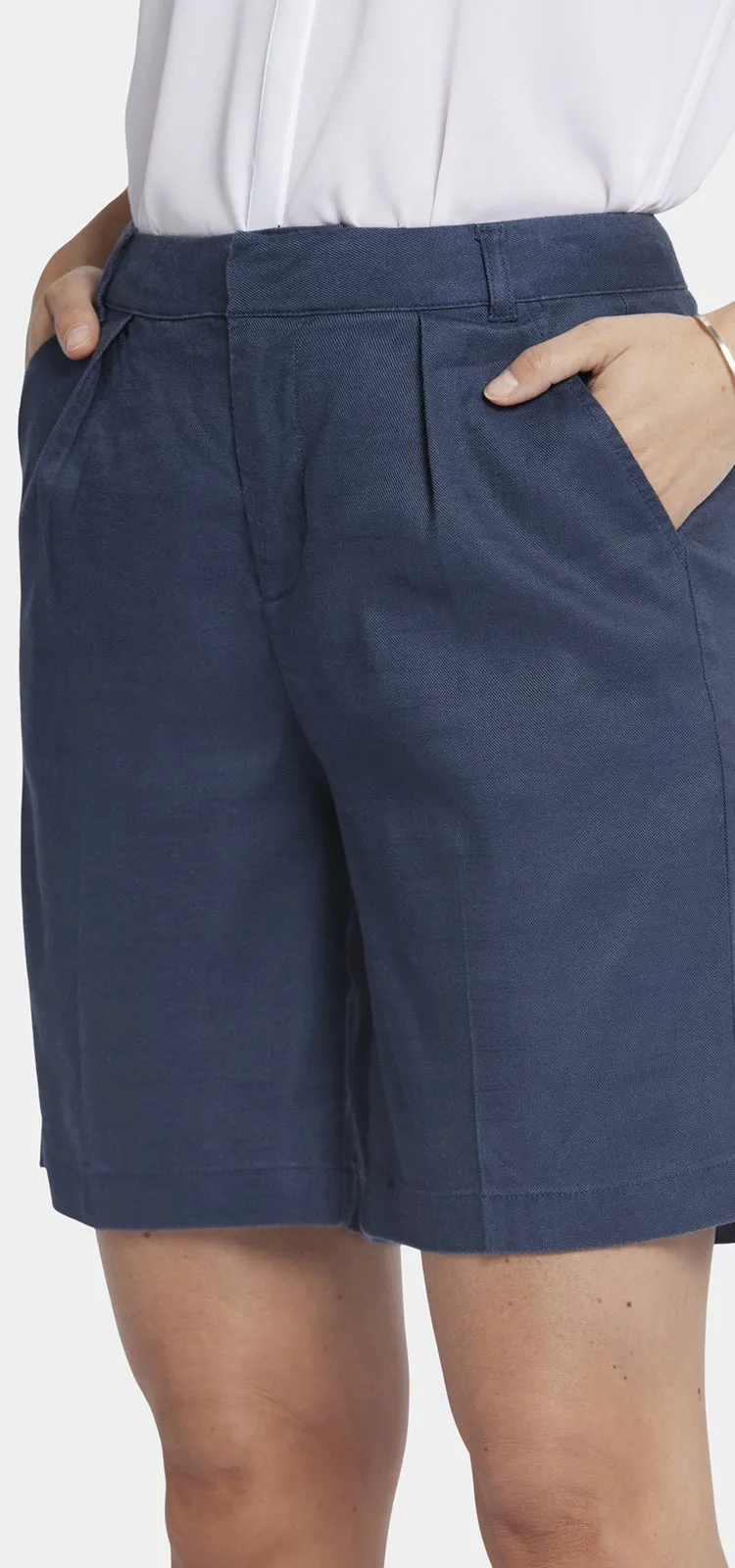 Relaxed Short Donkerblauw Stretch Linnen | Oxford Navy