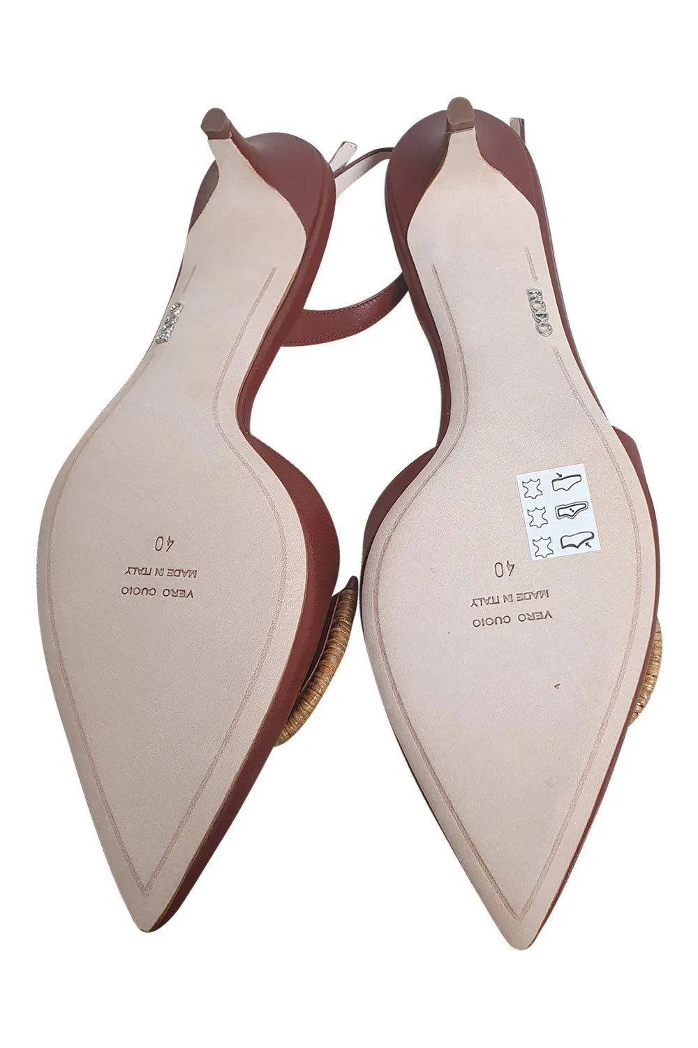 RODO Florid Rattan And Conker Brown Leather Low Heel Slingback (40)