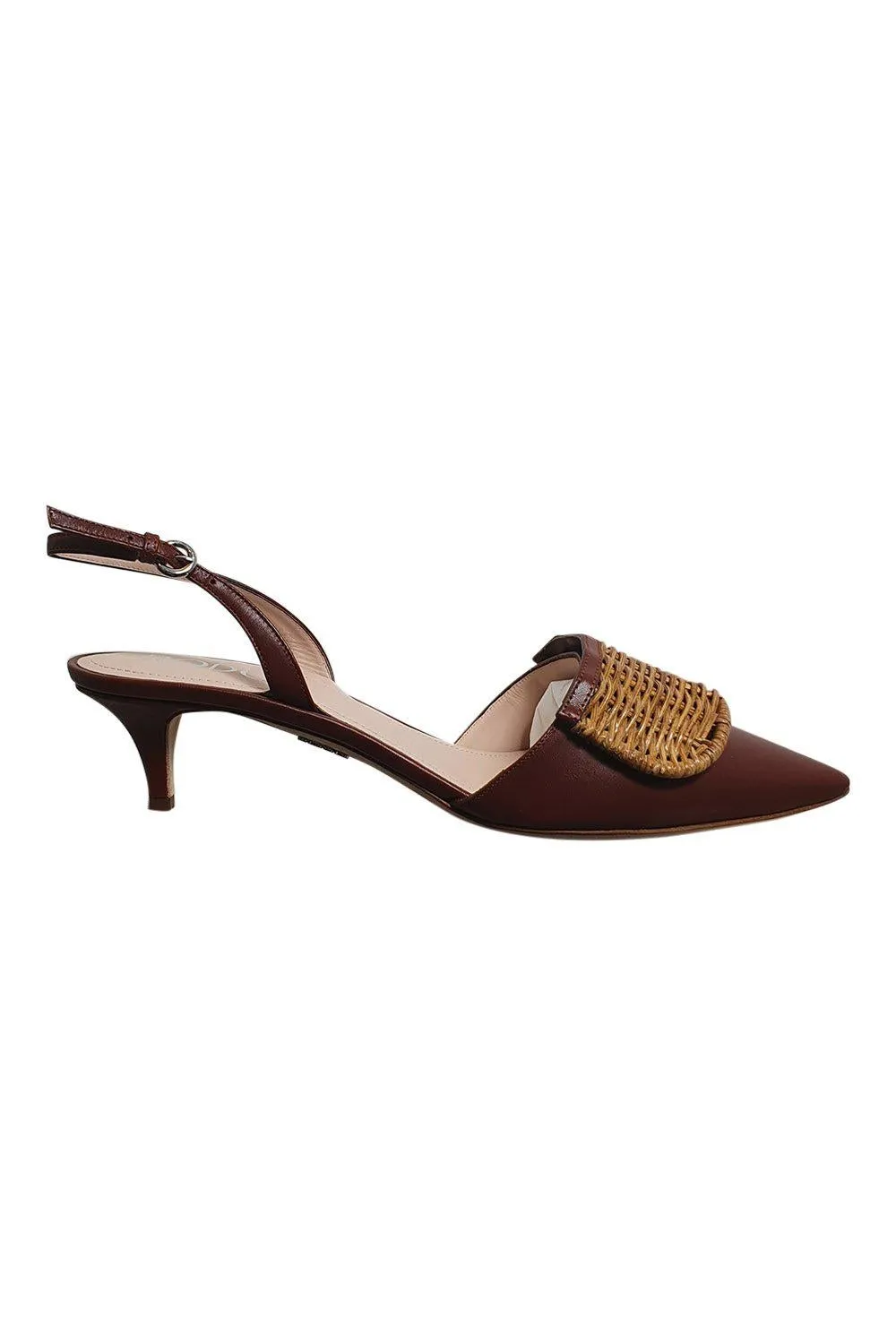 RODO Florid Rattan And Conker Brown Leather Low Heel Slingback (40)