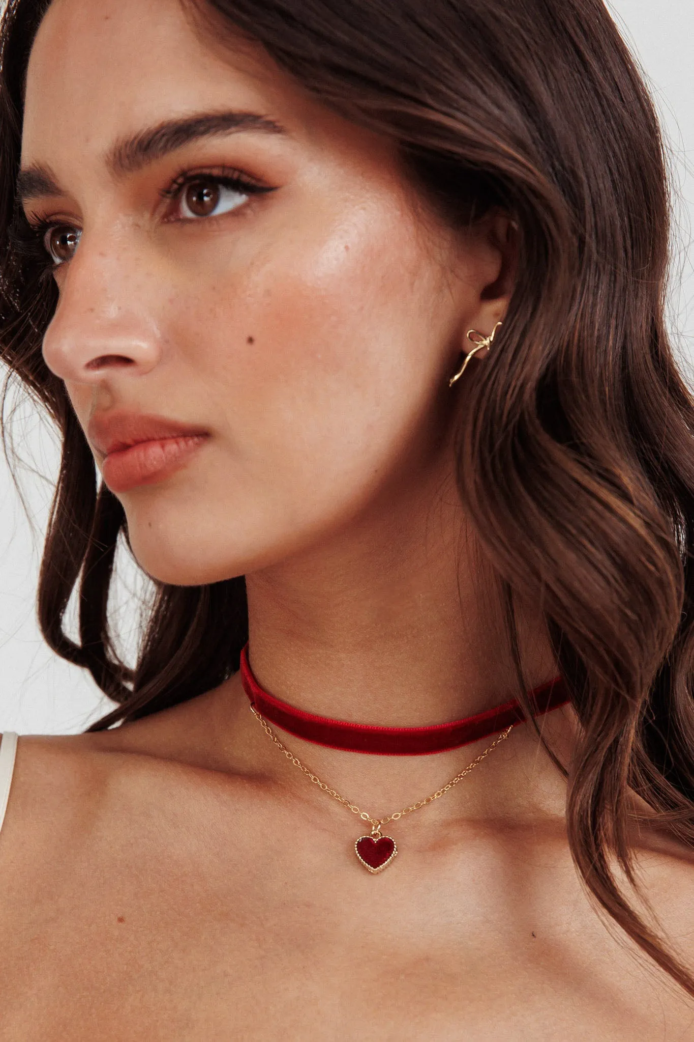 Rosie Velvet Heart Choker Necklace Red