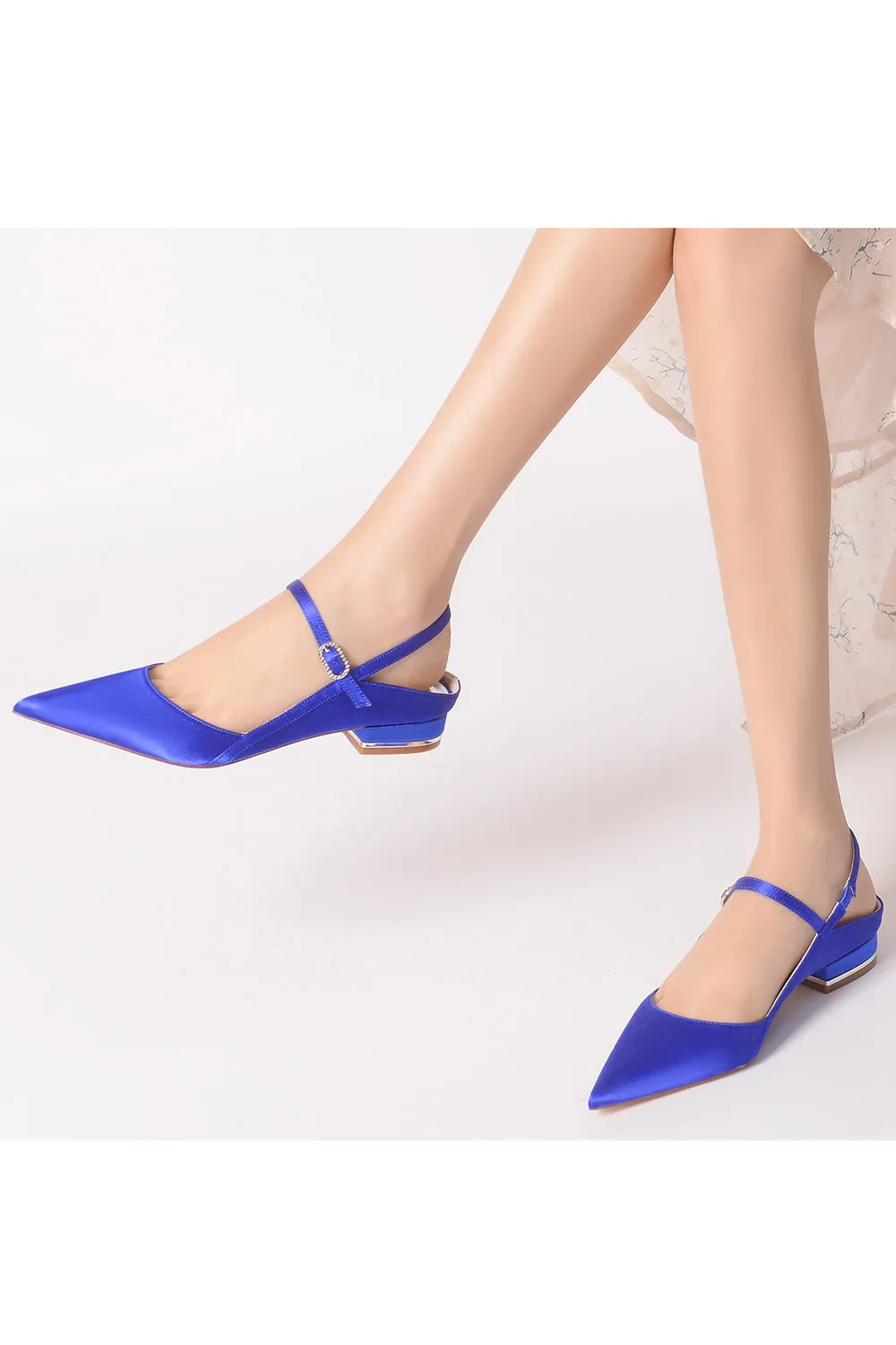 Satin Pointed Toe Buckle Kitten Heels