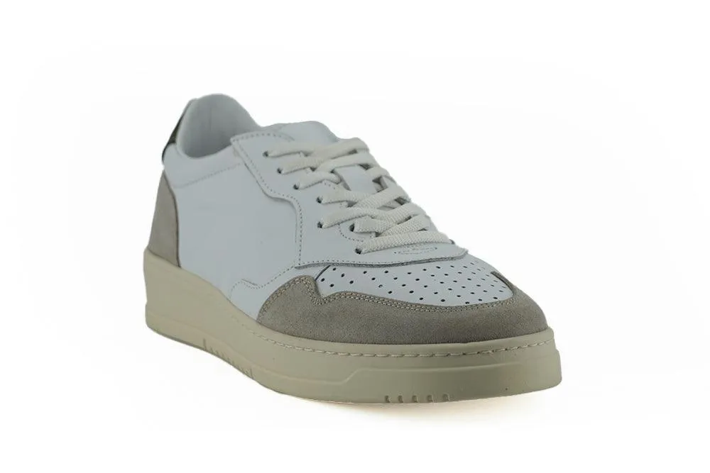 Saxone of Scotland White and Beige Leather Low Top Sneakers