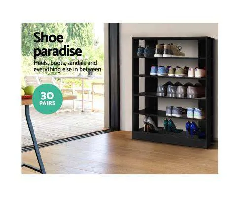 Shoe Cabinet Shoes Organiser Storage Rack 30 Pairs Black Shelf Wooden