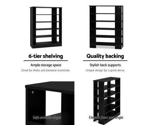 Shoe Cabinet Shoes Organiser Storage Rack 30 Pairs Black Shelf Wooden