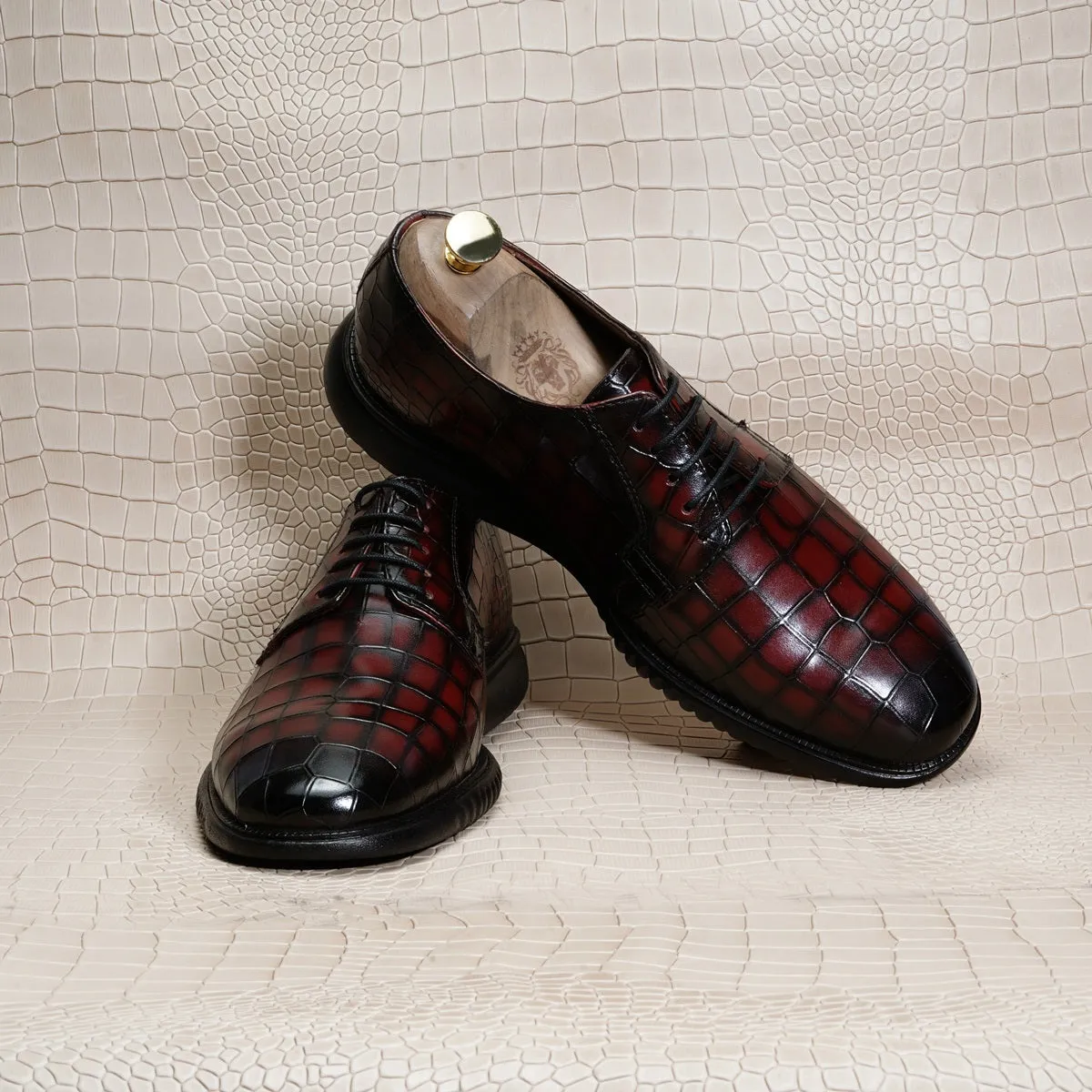 Smokey Finish Formal Shoes in Light-Weight with Oxford Lace-Up Deep Cut Leather