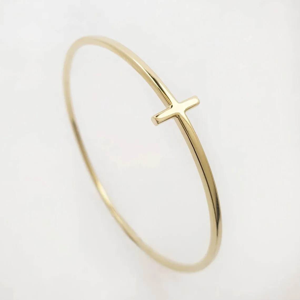 Solid Gold Cross Bangle