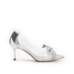 Sparkling Silver Transparent Kitten Heel Pumps | 428N-S