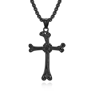 Stainless Steel Bone Cross Necklace - Black