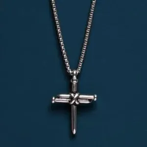 Stainless Steel Nail Cross Necklace for Men - 20in