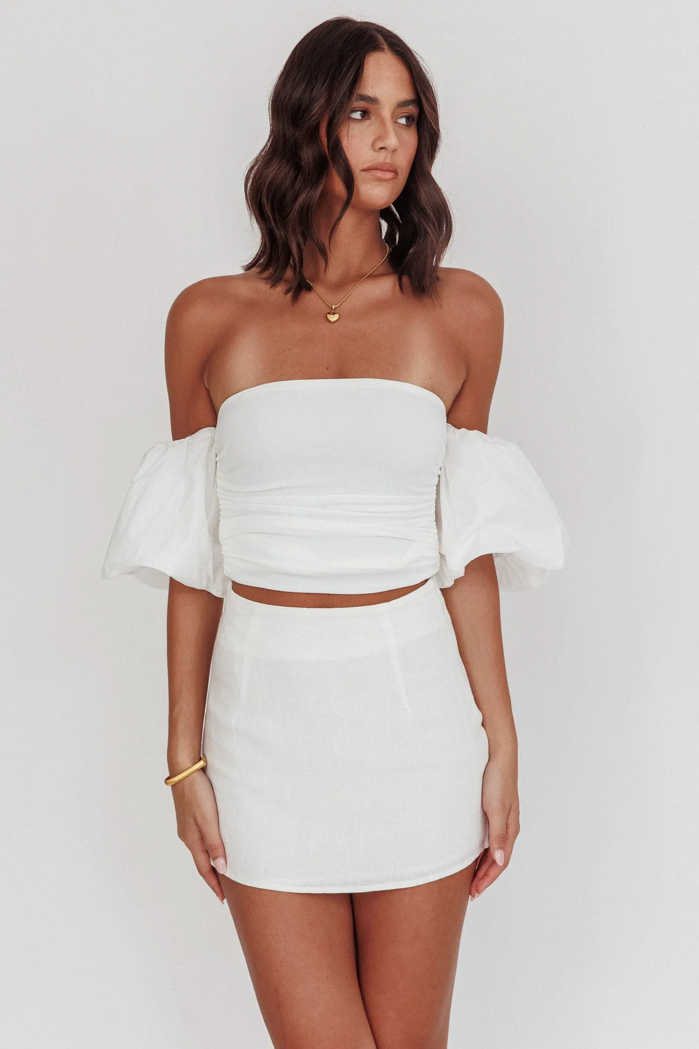 Summer Fridays Puff Sleeve Crop Top White