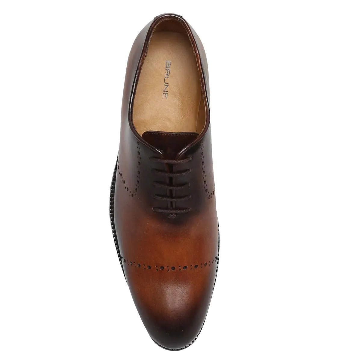 Tan Burnished Leather Quarter Brogue Oxford Formal Shoes By Brune & Bareskin