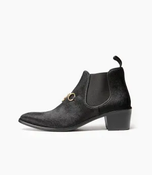 Tassel Bit Heeled Chelsea Boot – Black Pony