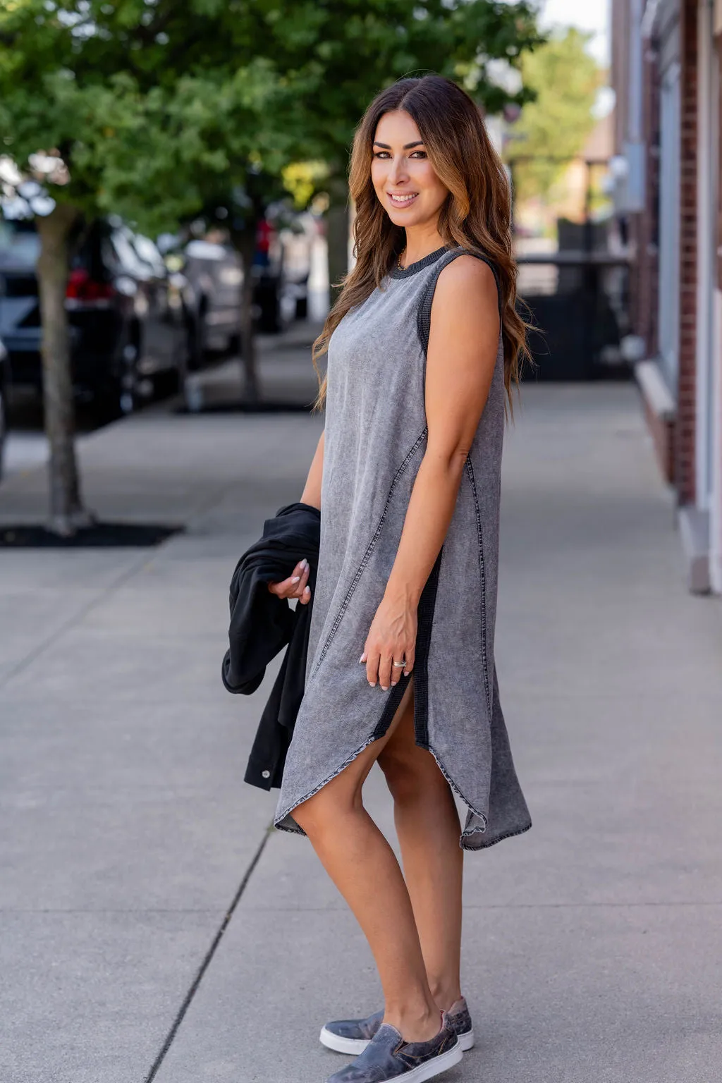 Thermal Accented Denim Midi Dress