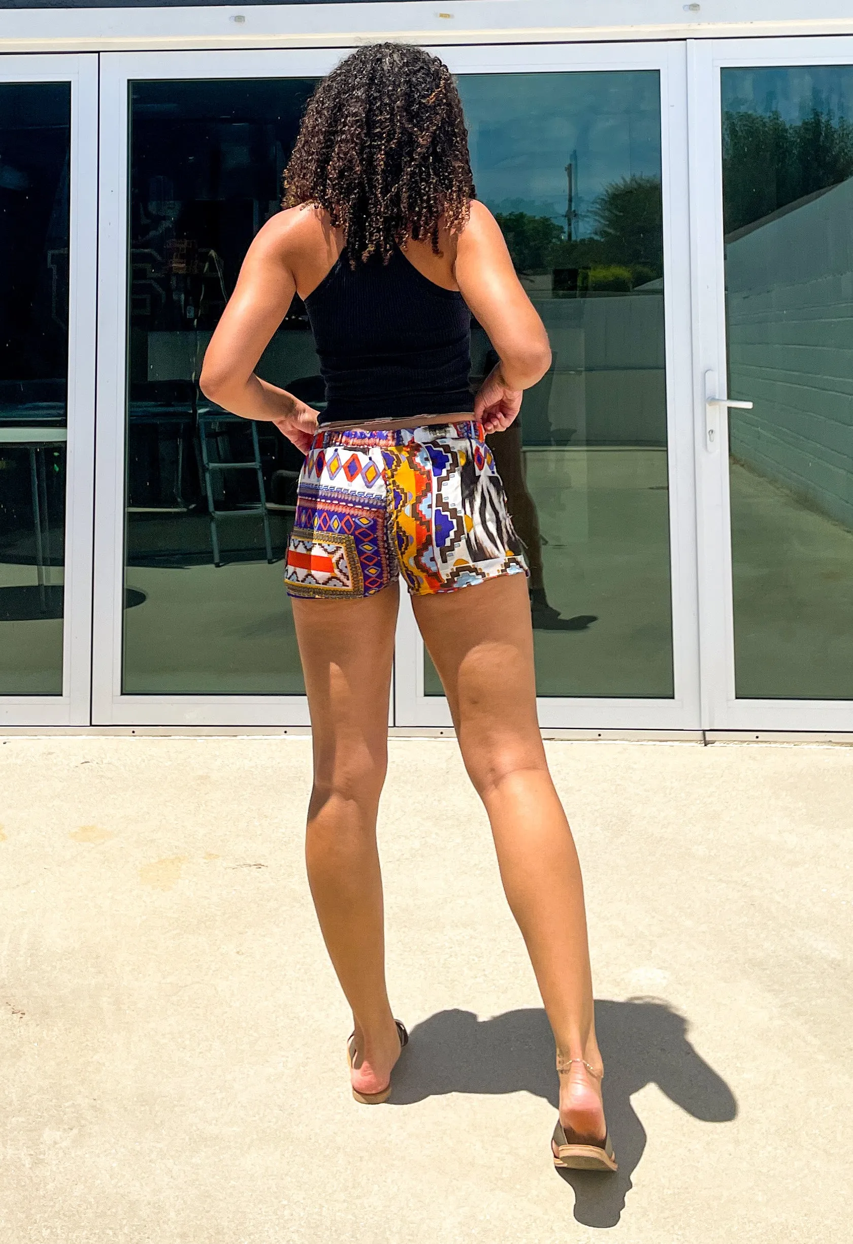 Tribal Blue & Orange Printed Shorts