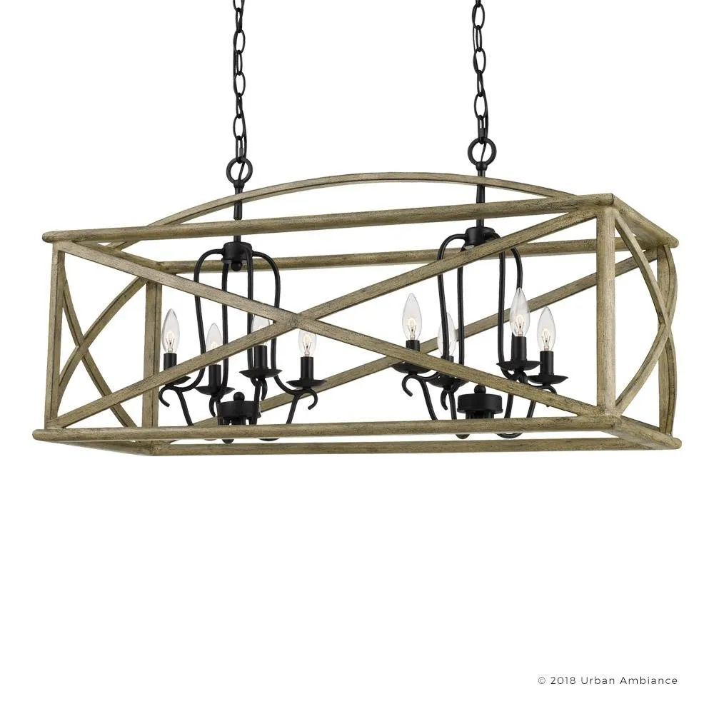 UQL3002 Farmhouse Chandelier, 19.5"H x 40.75"W, Wood Grain Metal with Antique Black Finish, Barnsley Collection