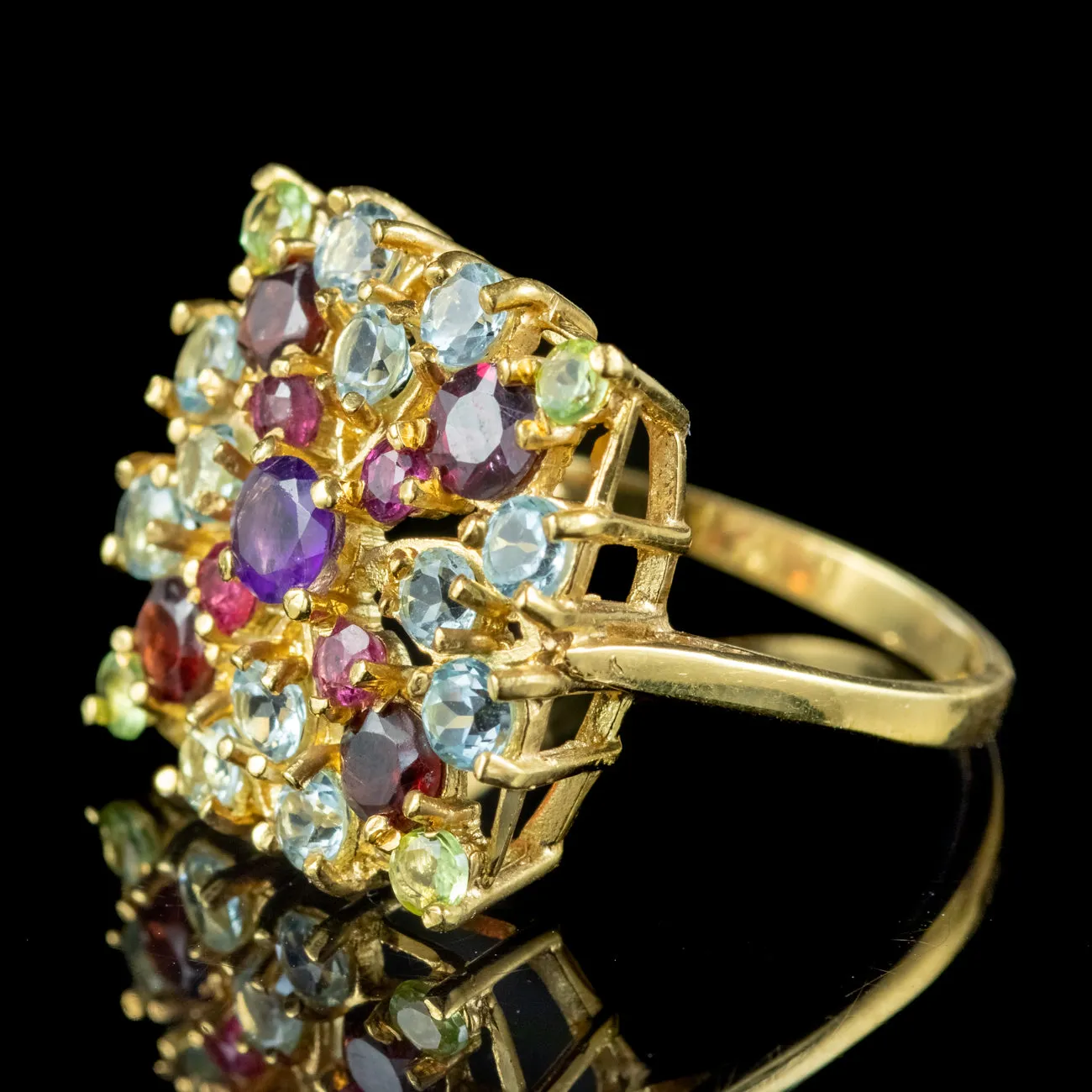 Victorian Style Multi Gemstone Harlequin Cluster Ring