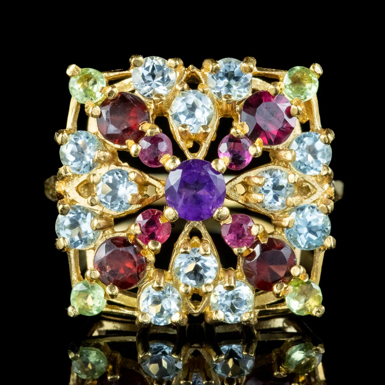 Victorian Style Multi Gemstone Harlequin Cluster Ring