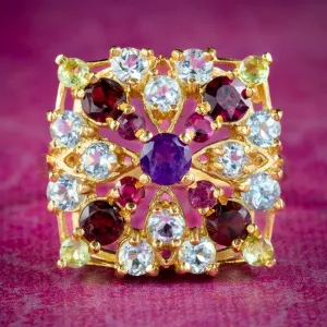 Victorian Style Multi Gemstone Harlequin Cluster Ring