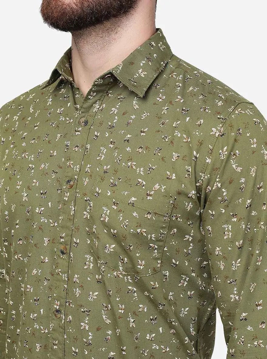 Vineyard Green Printed Slim Fit Casual Shirt | JadeBlue