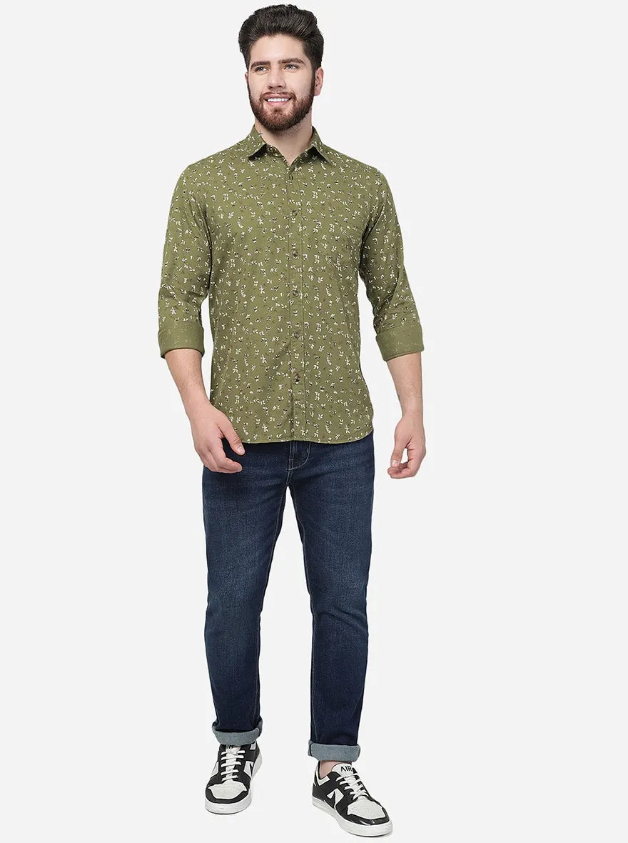 Vineyard Green Printed Slim Fit Casual Shirt | JadeBlue