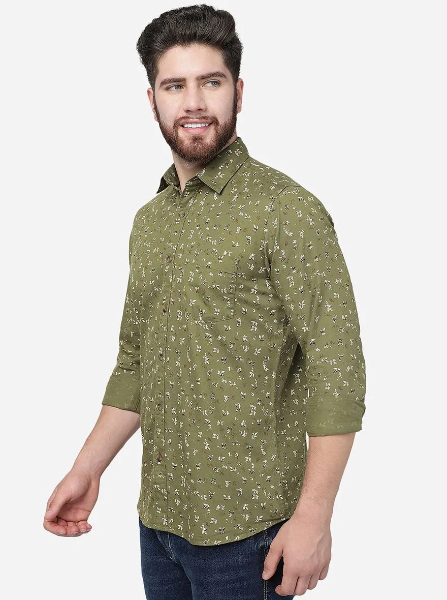 Vineyard Green Printed Slim Fit Casual Shirt | JadeBlue