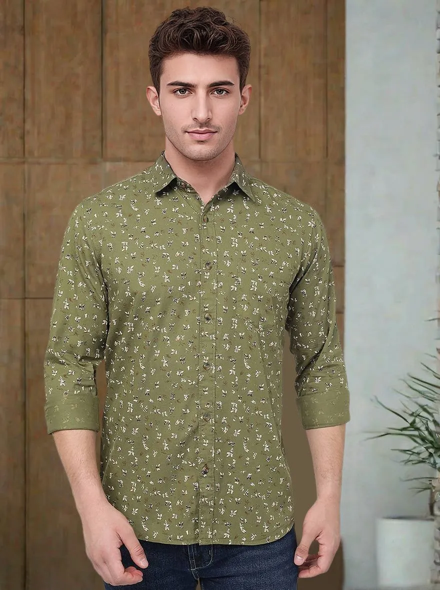 Vineyard Green Printed Slim Fit Casual Shirt | JadeBlue