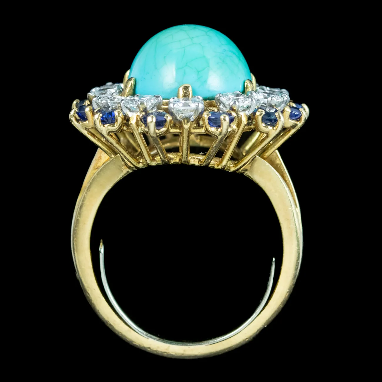 Vintage French Turquoise Sapphire Diamond Cocktail Ring 10ct Turquoise