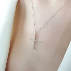 White Gold Cross With Central Diamond