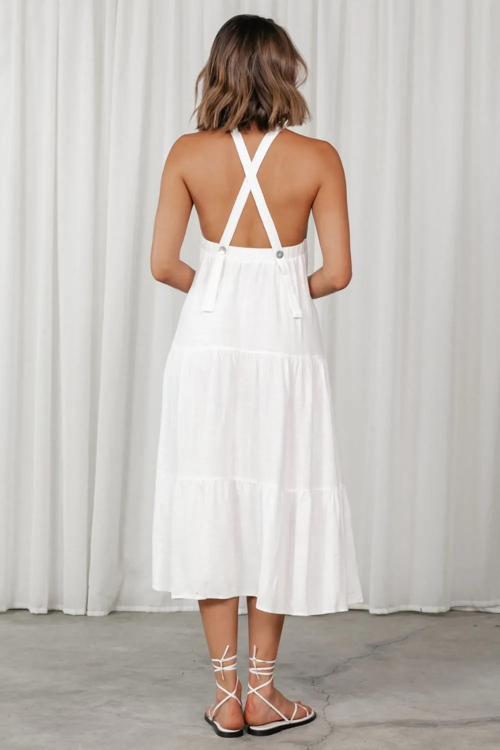 White Halter Neckline Cross Back Dress