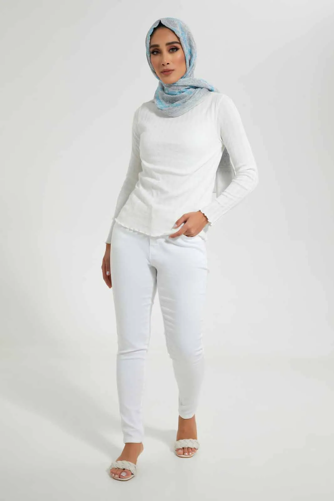 White Long Sleeved Top