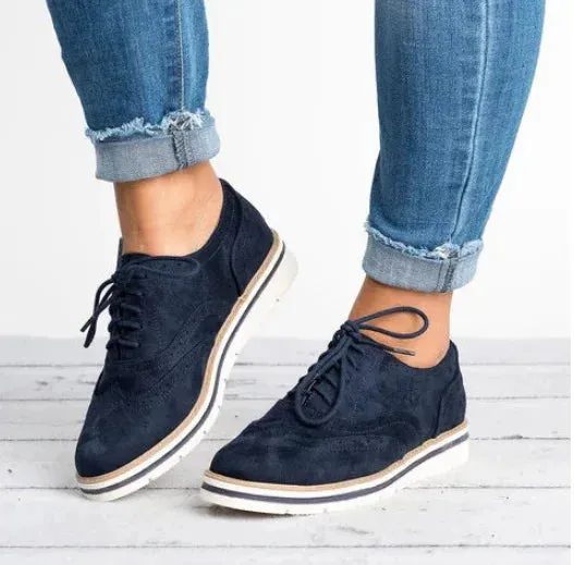 Women Oxfords Cut-Outs Lace Up Brogue Shoes Flat Platform England Ladies Non-slip Shoes Breathable Casual Female Low Footwear