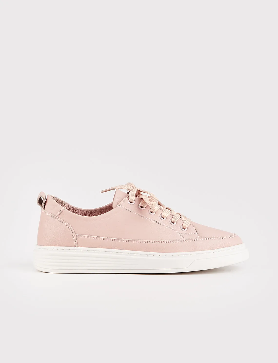 Women Pink Genuine Leather Low Top Lace Up Sneakers