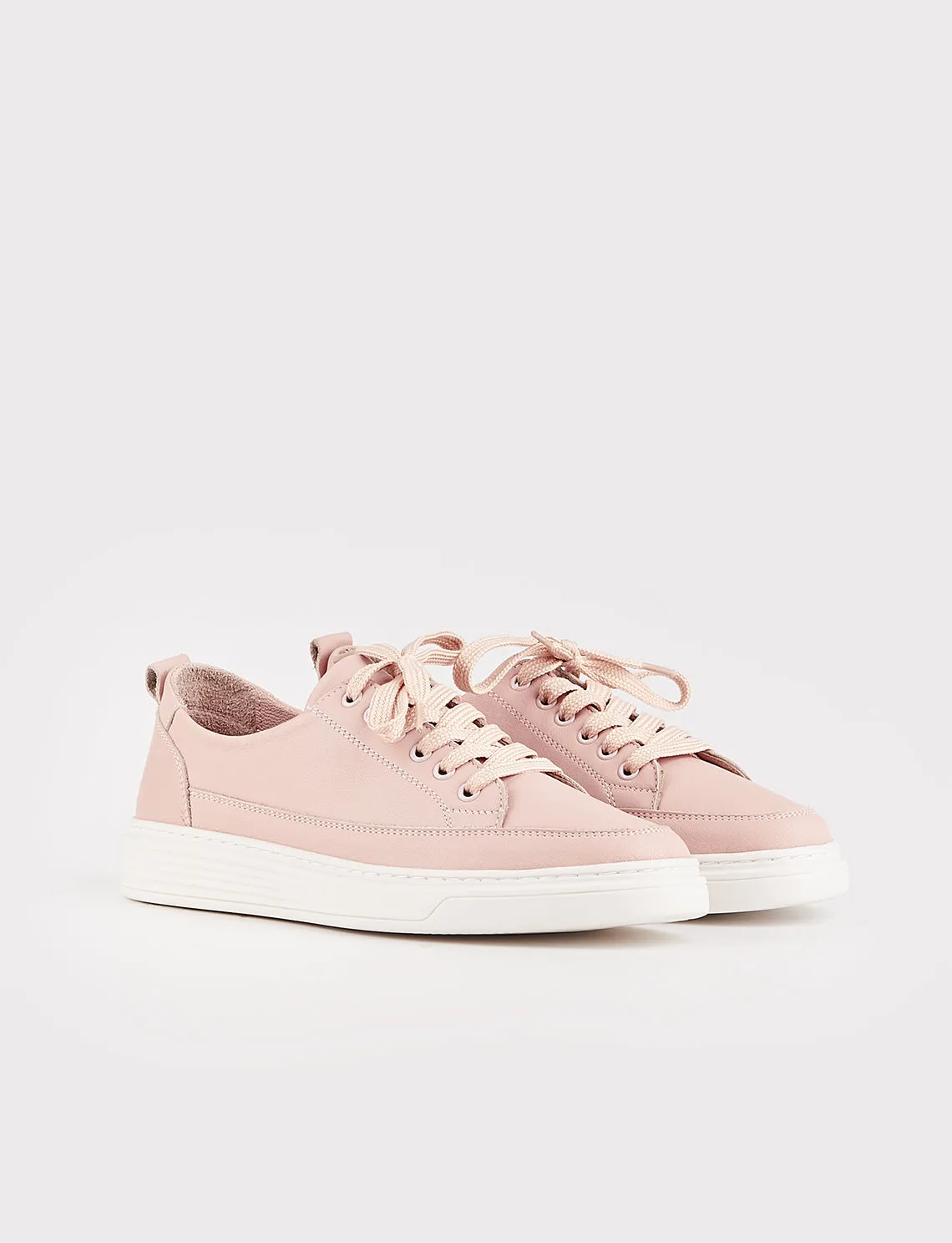 Women Pink Genuine Leather Low Top Lace Up Sneakers