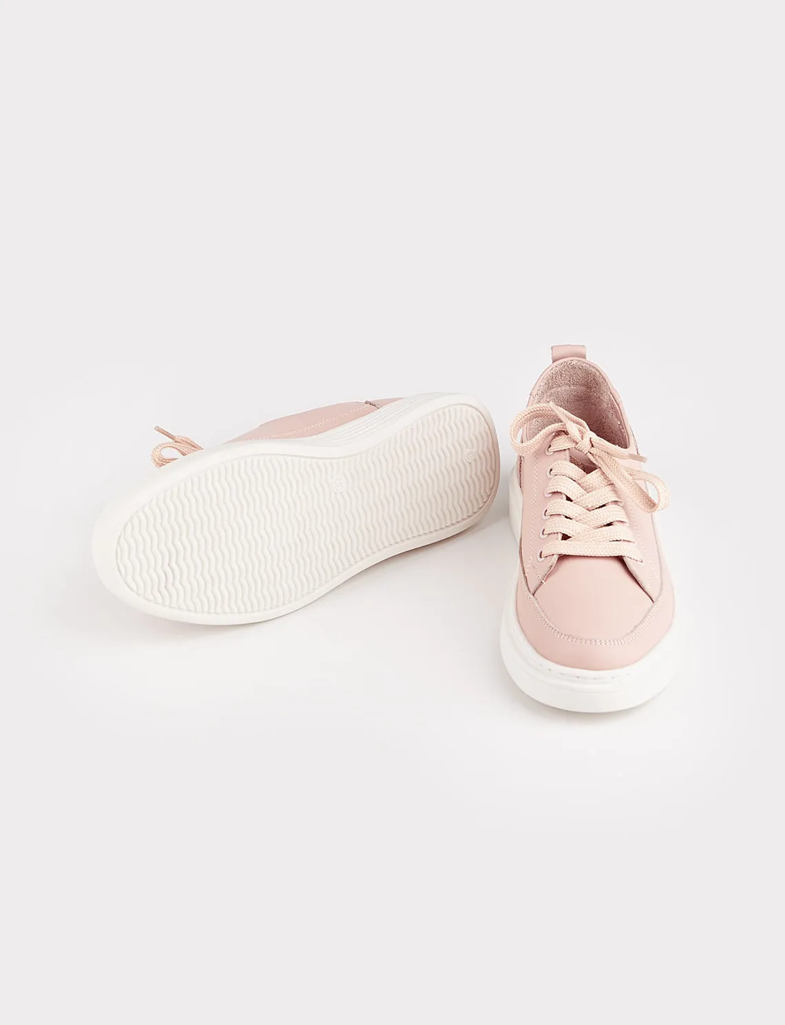 Women Pink Genuine Leather Low Top Lace Up Sneakers